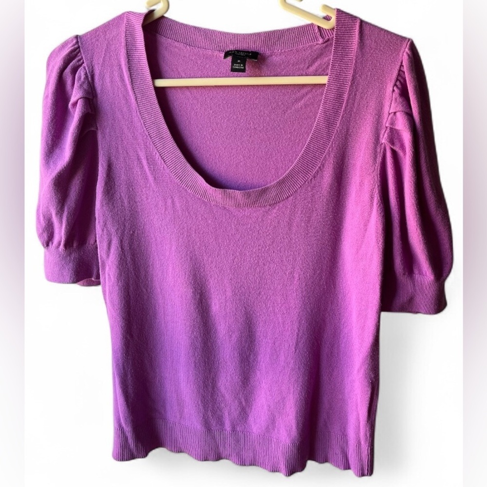 Ann Taylor Pink Fitted Short Sleeve Sweater Medium
